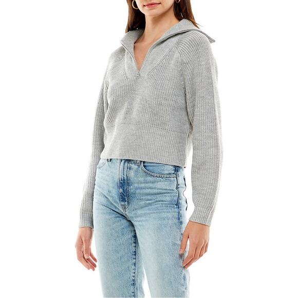 A264 • WAYF Light Heather Grey Zip Collar Knit Sweater - Picture 3 of 6